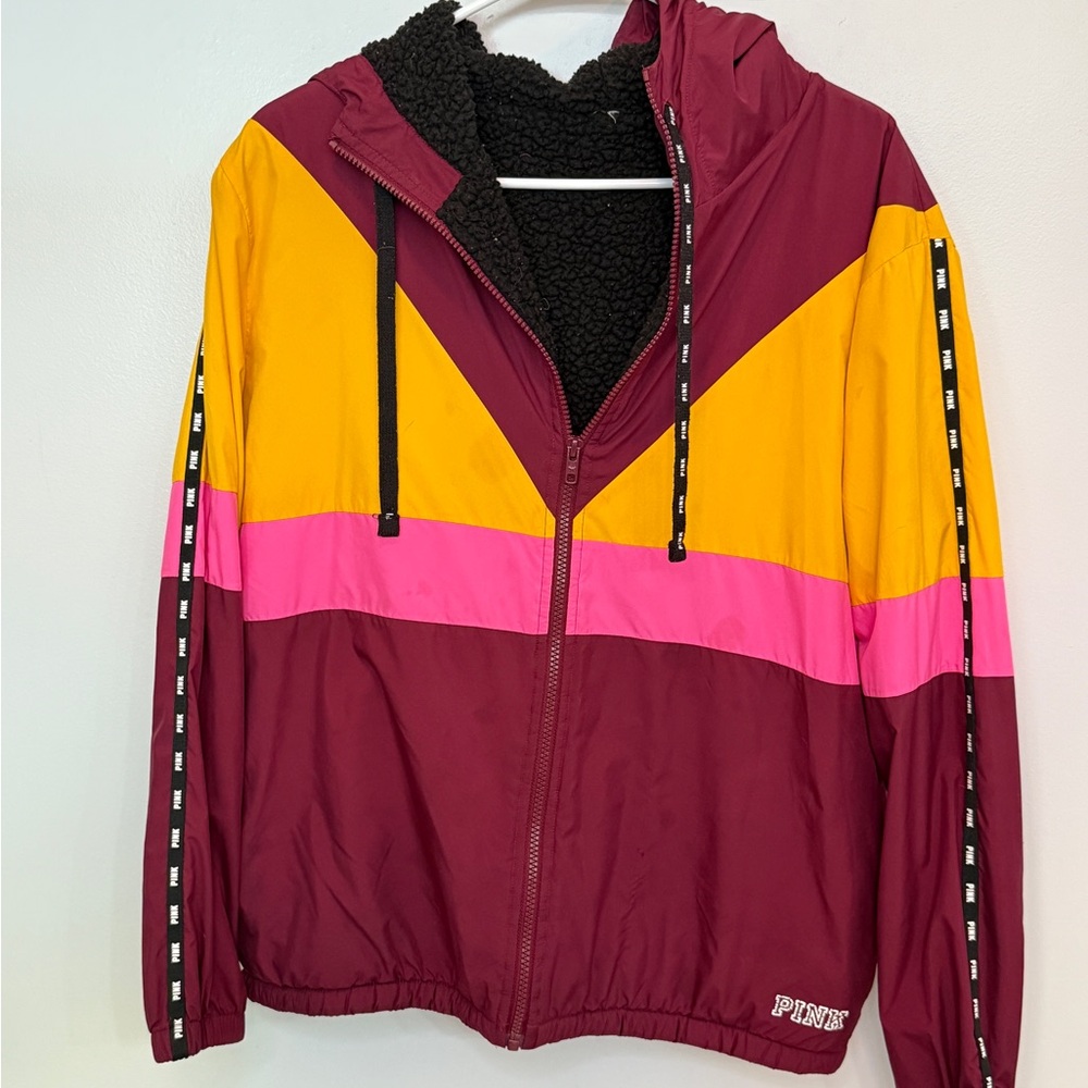 PINK Victoria's Secret Maroon, Yellow, and Pink Jacket